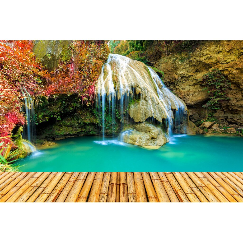 Fototapet de perete autoadeziv si lavabil Cascada cu ponton, 220 x 135 cm